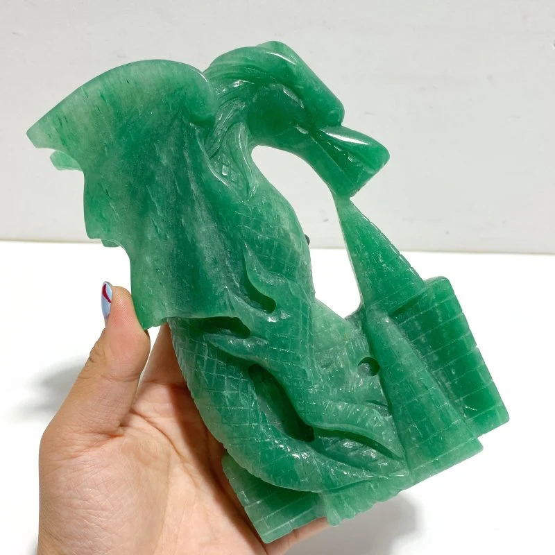Unique Green Aventurine Flying Dragon Castle Carving #3 - Image 5