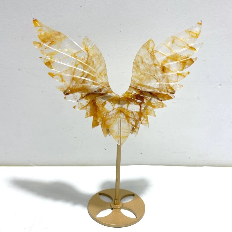 Unique Hematoid Quartz Golden Fire Quartz Butterfly Wing Carving With Stand