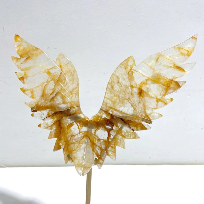 Unique Hematoid Quartz Golden Fire Quartz Butterfly Wing Carving With Stand - Image 2