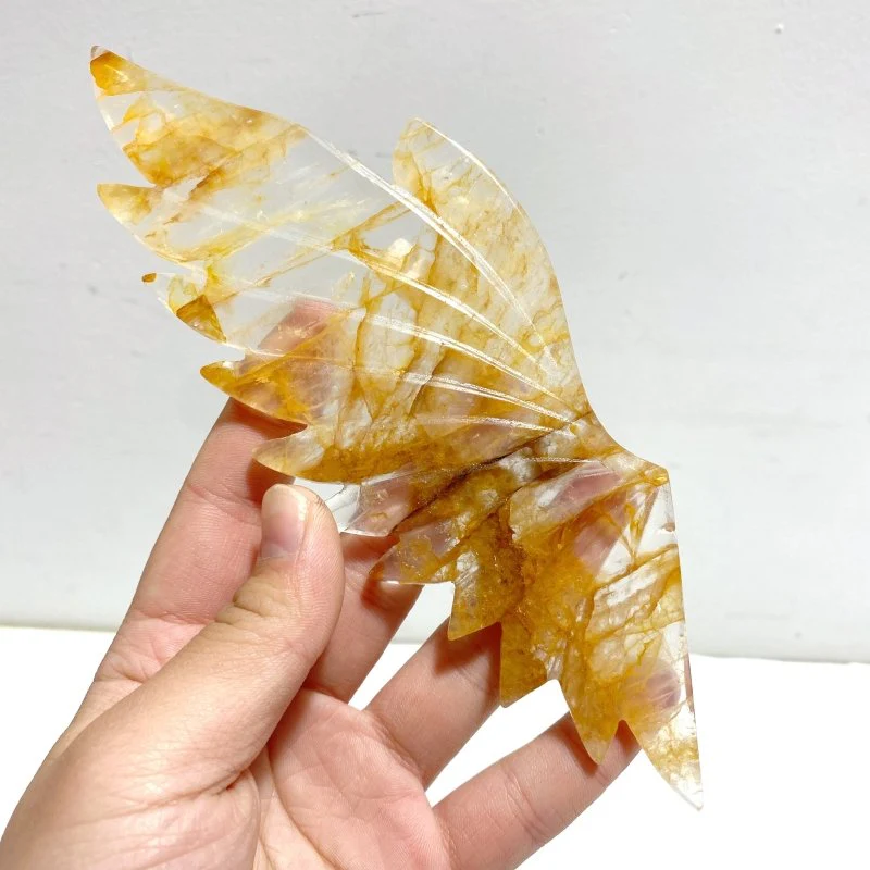 Unique Hematoid Quartz Golden Fire Quartz Butterfly Wing Carving With Stand - Image 3