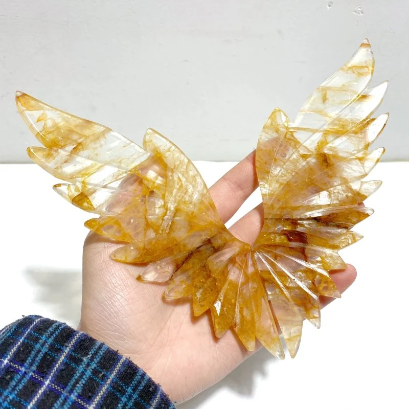 Unique Hematoid Quartz Golden Fire Quartz Butterfly Wing Carving With Stand - Image 5
