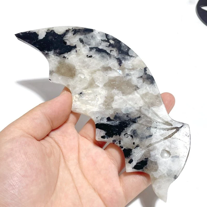Unique India Moonstone Flying Dragon Wing Carving With Stand - Image 2