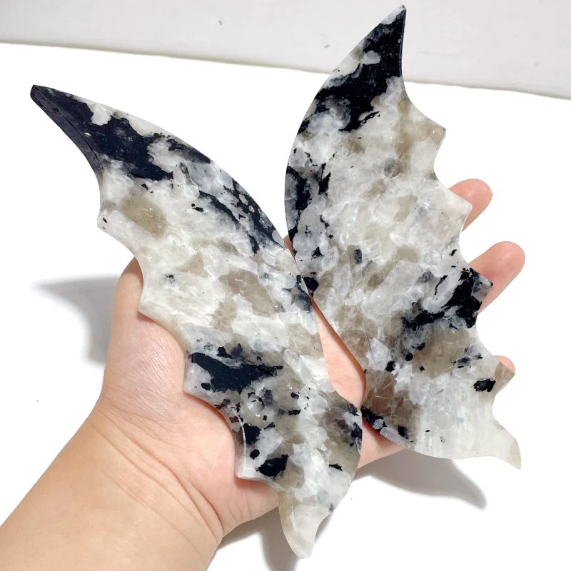 Unique India Moonstone Flying Dragon Wing Carving With Stand - Image 3