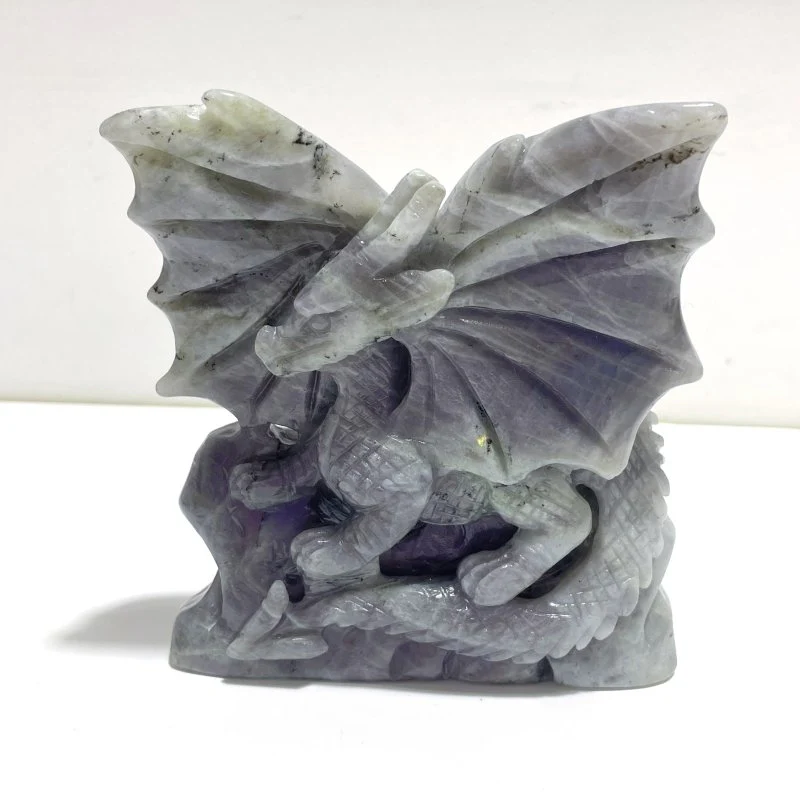 Unique Purple Labradorite Flying Dragon Carving
