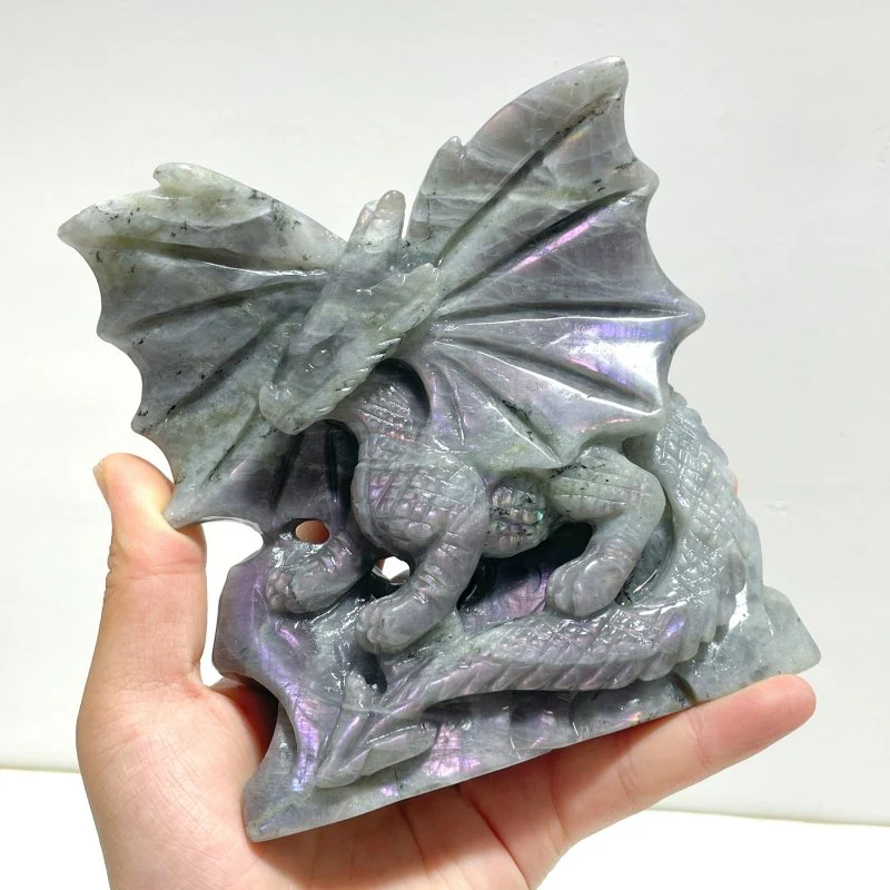 Unique Purple Labradorite Flying Dragon Carving - Image 2