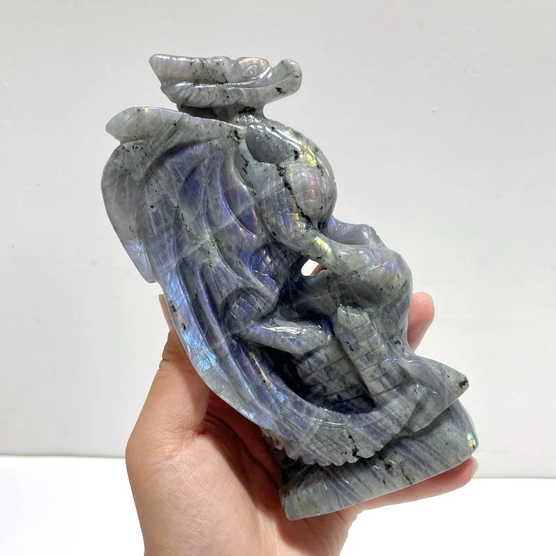 Unique Labradorite Flying Dragon Castle Carving - Image 2
