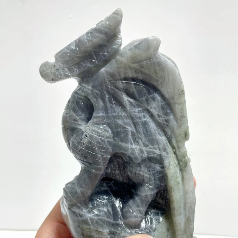 Unique Labradorite Flying Dragon Castle Carving - Image 4