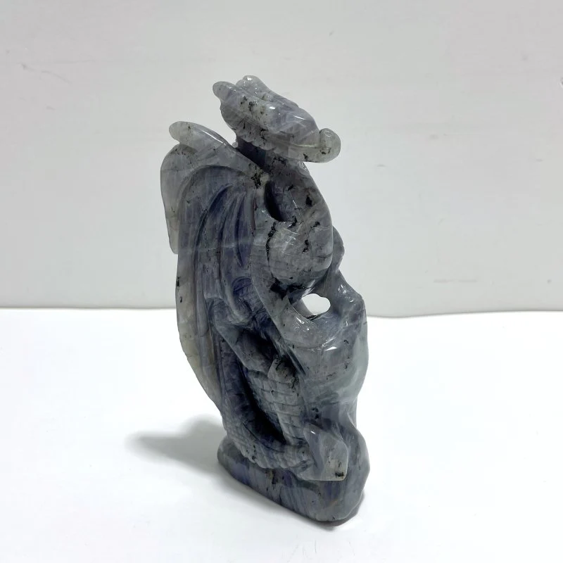 Unique Labradorite Flying Dragon Castle Carving - Image 5