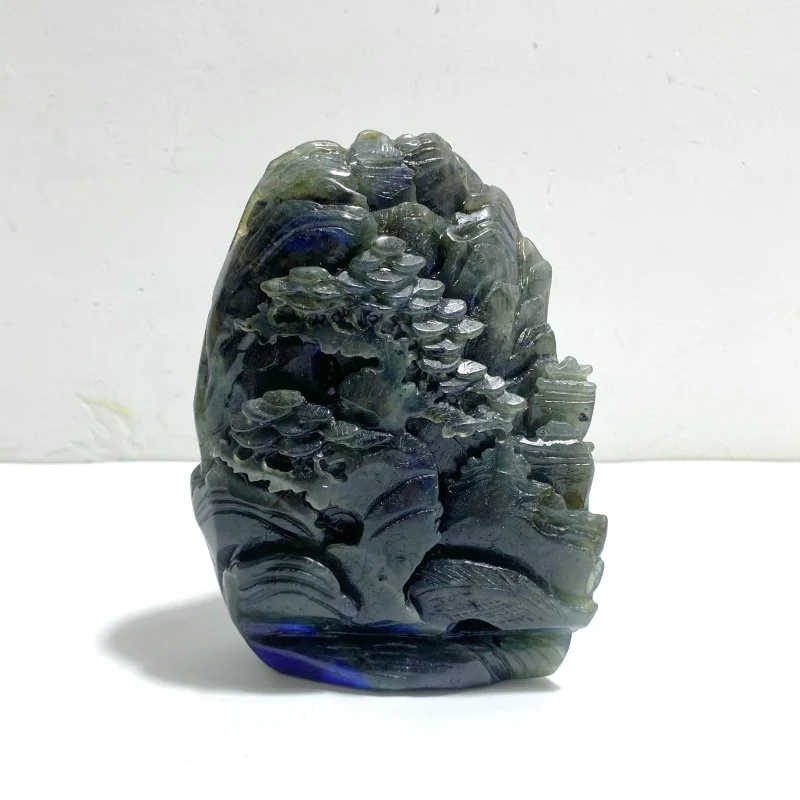 Unique Labradorite Landscape Pavilion Carving