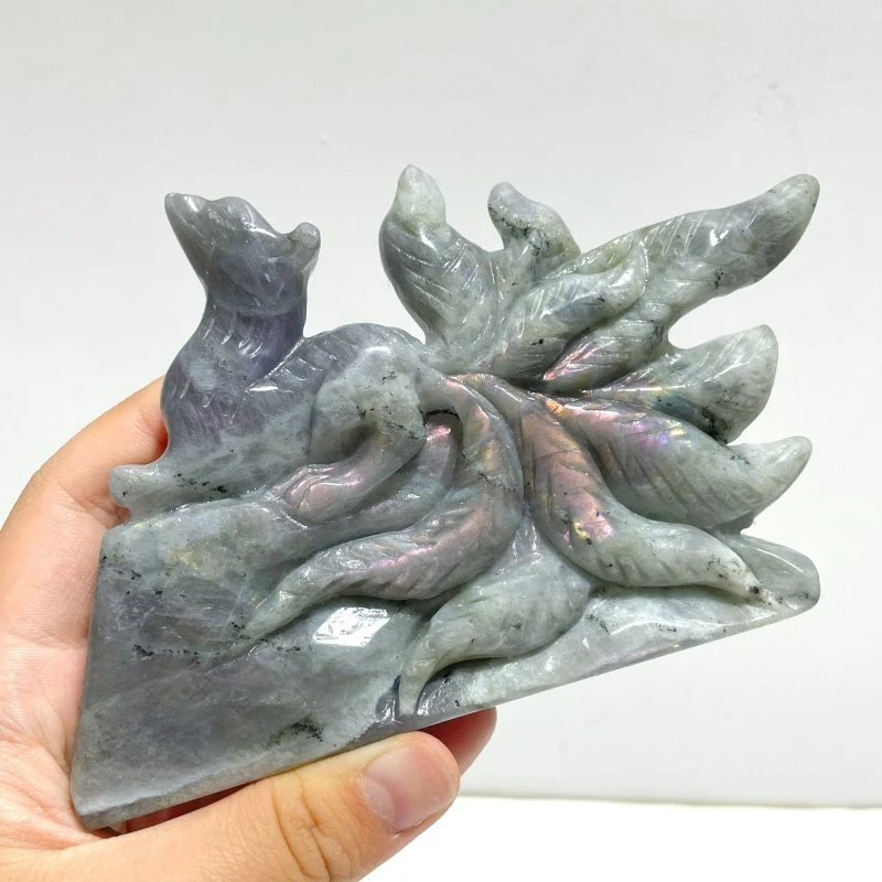 Unique Labradorite Nine-tailed Fox Carving - Image 4