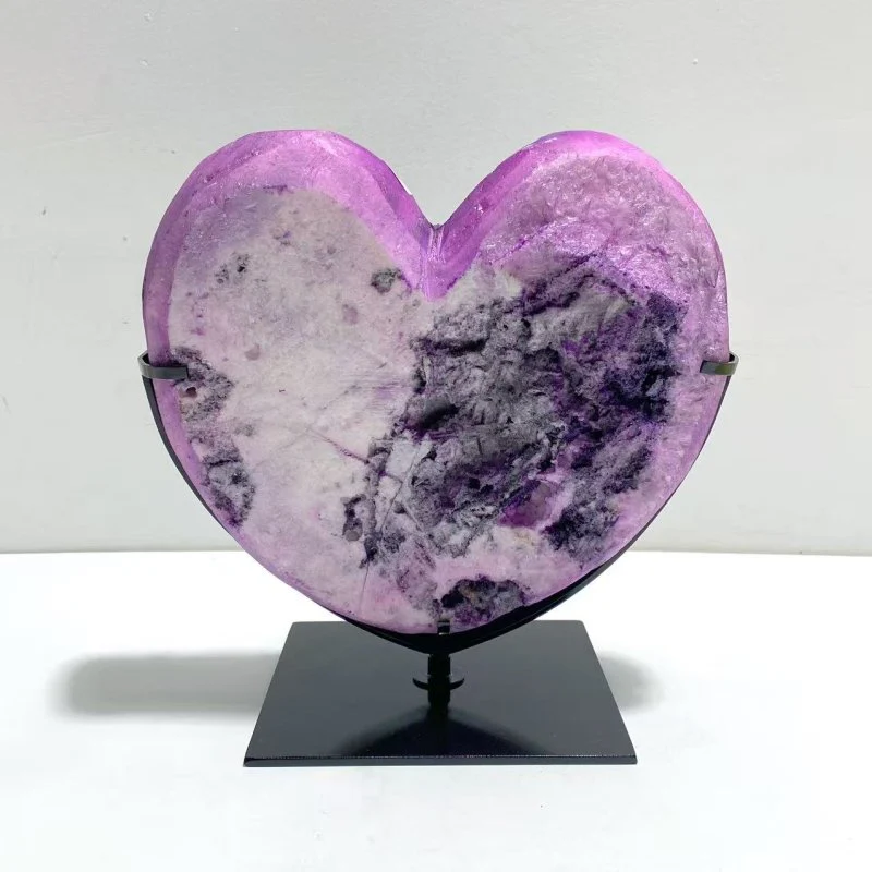 Unique Large Aura Purple Quartz Cluster Heart With Stand #5 - Image 3