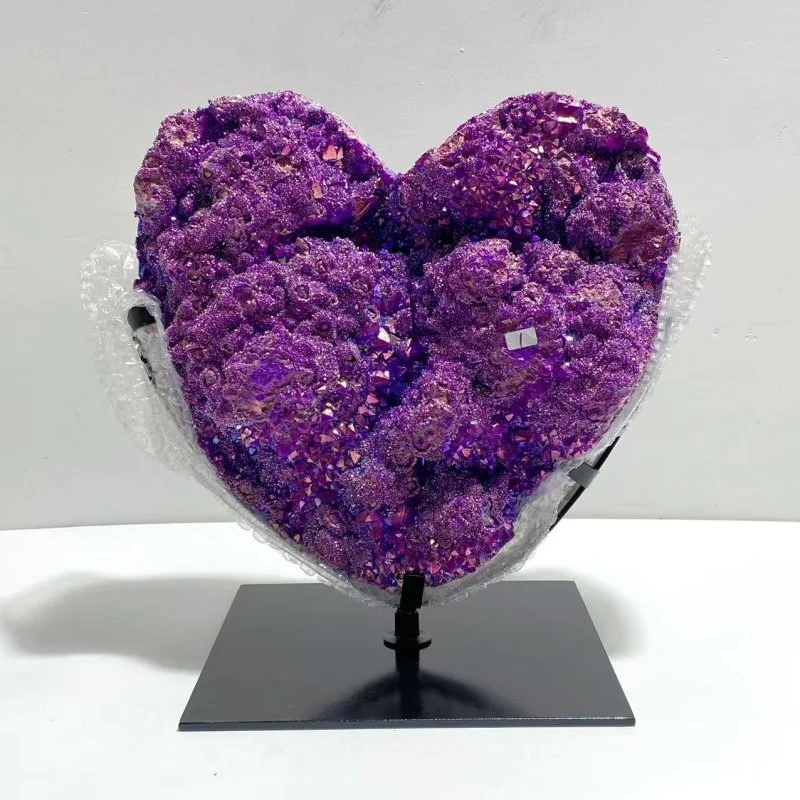 Unique Large Aura Purple Quartz Cluster Heart With Stand #2