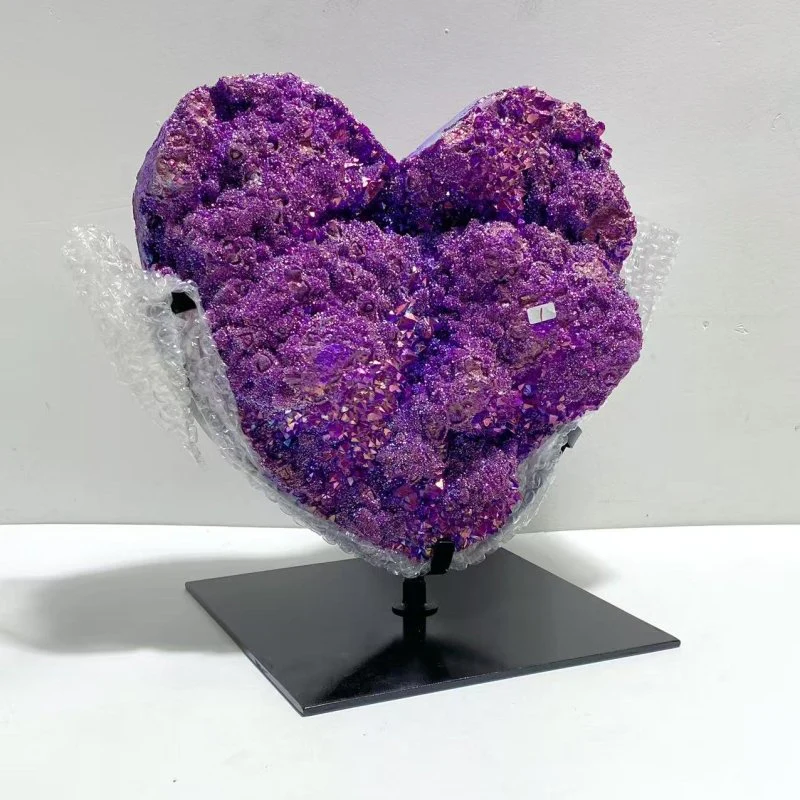 Unique Large Aura Purple Quartz Cluster Heart With Stand #2 - Image 2