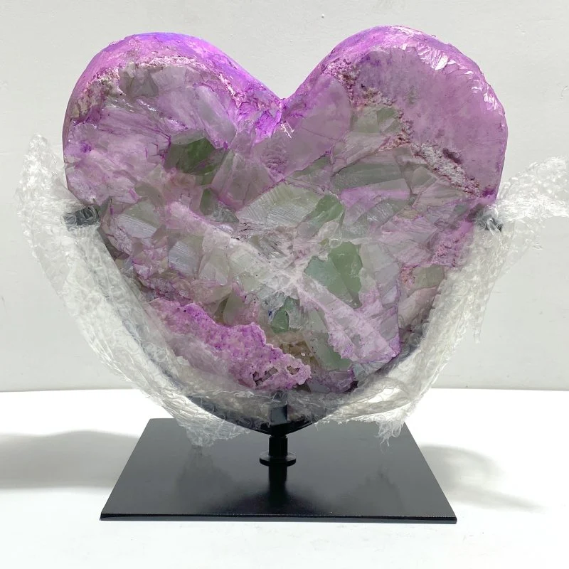Unique Large Aura Purple Quartz Cluster Heart With Stand #2 - Image 3