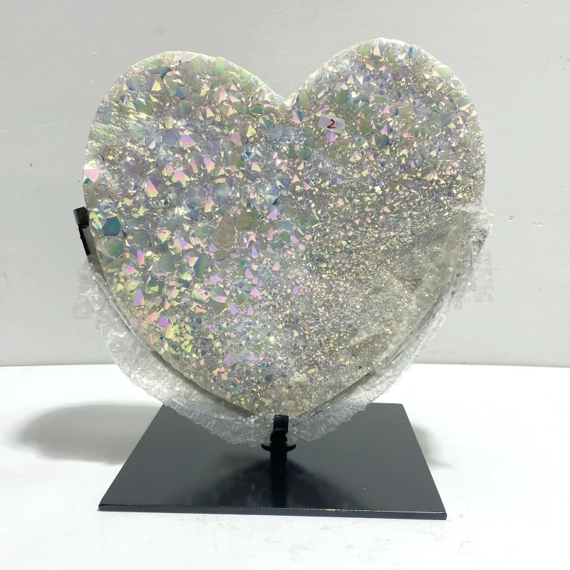 Unique Large Aura Quartz Cluster Heart With Stand #3
