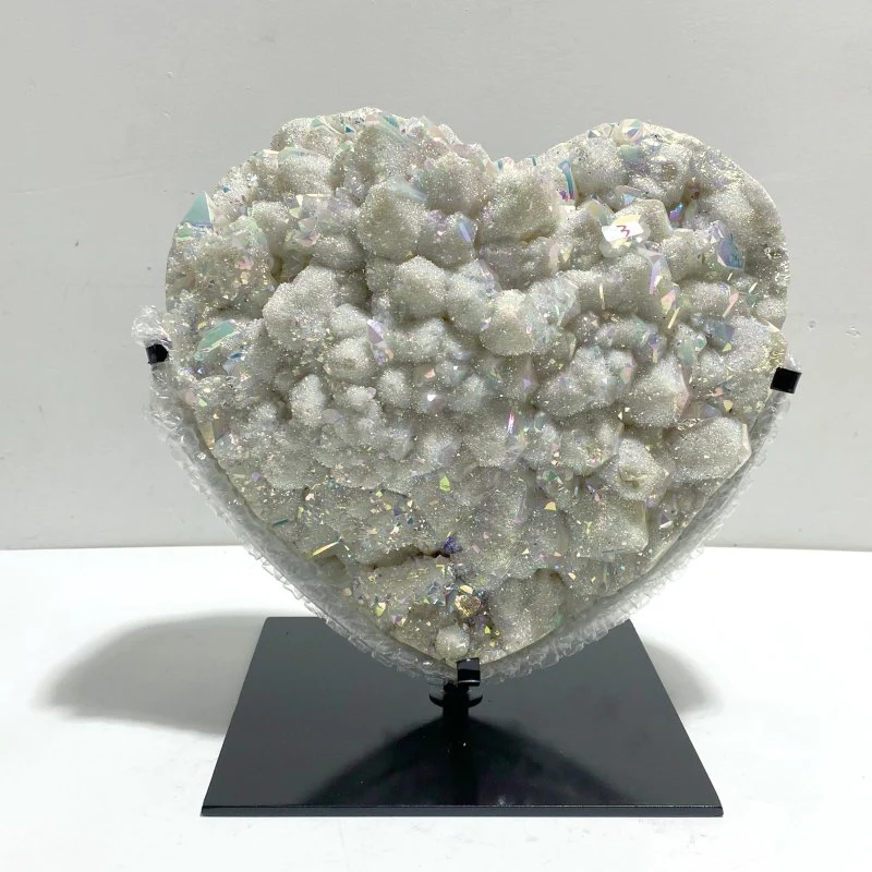 Unique Large Aura Quartz Cluster Heart With Stand #4