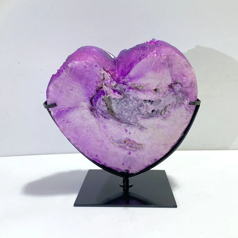 Unique Large Aura Purple Quartz Cluster Heart With Stand #6 - Image 3