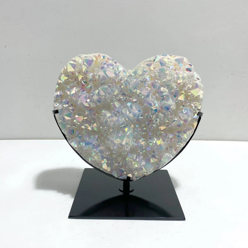 Unique Large Aura Quartz Cluster Heart With Stand #7