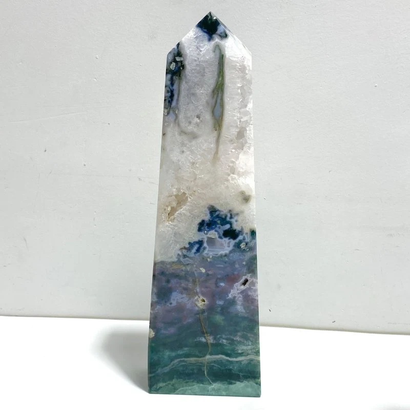 2 Pieces Large Geode Druzy Moss Agate Tower Point - Image 2