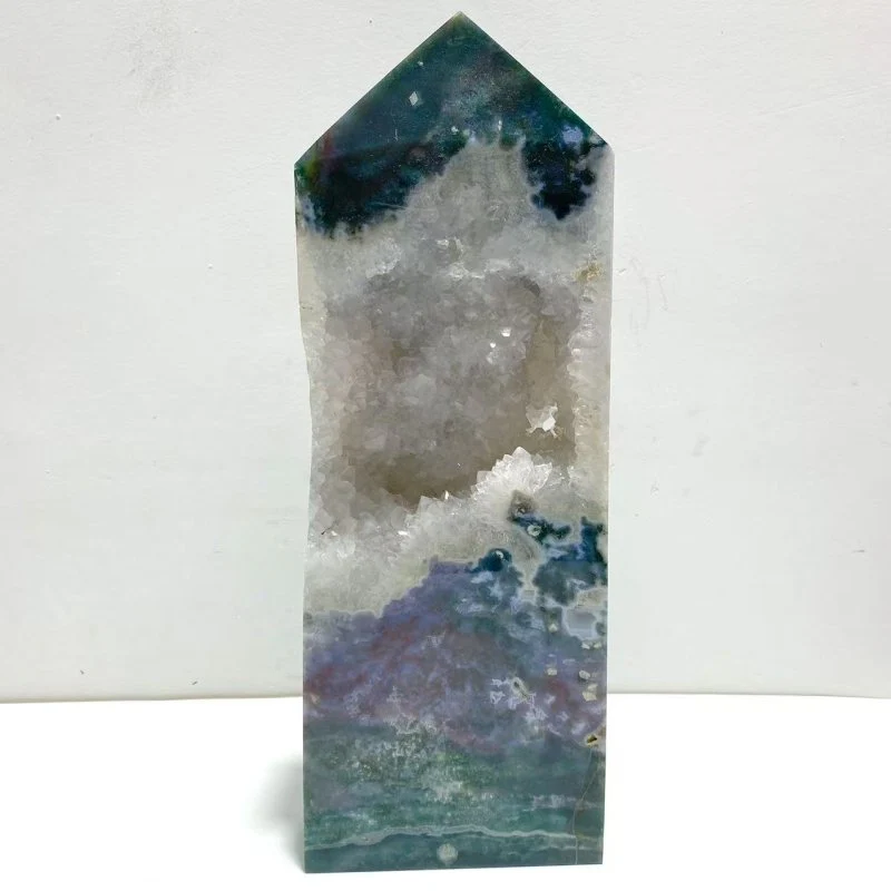 2 Pieces Large Geode Druzy Moss Agate Tower Point - Image 5