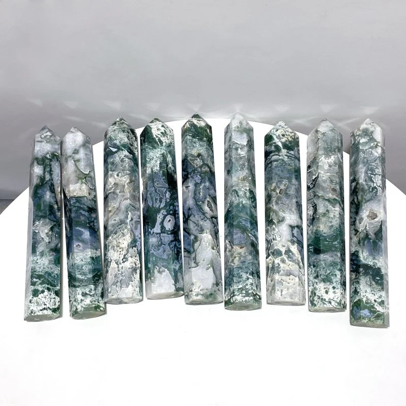9 Pieces Beautiful Druzy Moss Agate Geode Tower