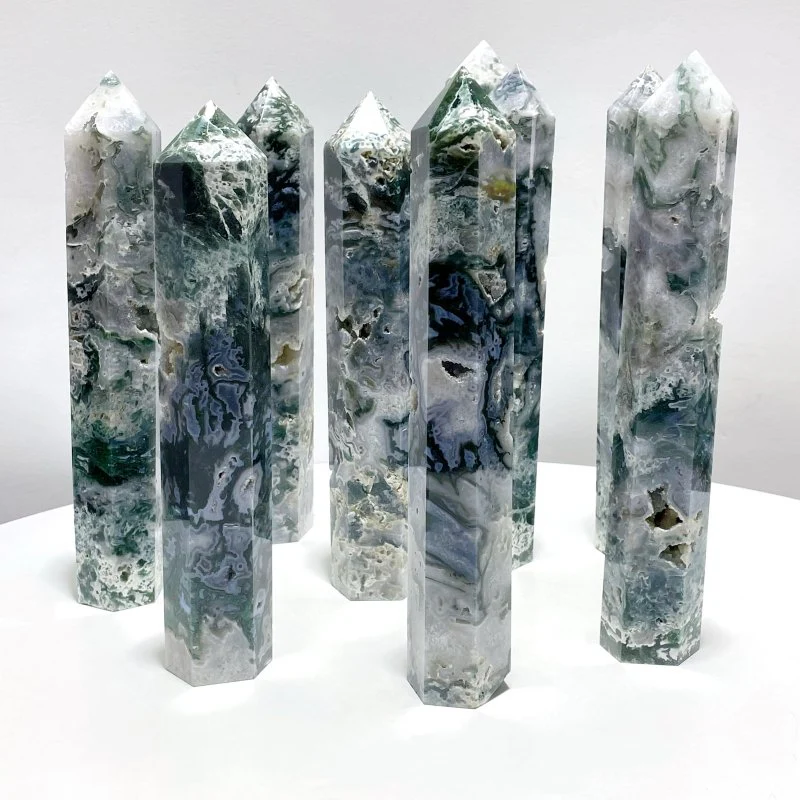 9 Pieces Beautiful Druzy Moss Agate Geode Tower - Image 3