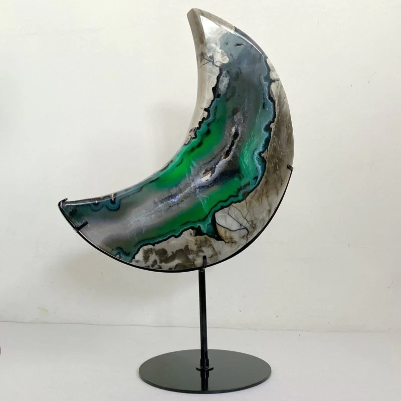 Unique Large Geode Druzy Volcano Agate Moon Carving With Stand(UV-Reactive) #4 - Image 2