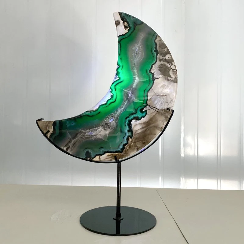 Unique Large Geode Druzy Volcano Agate Moon Carving With Stand(UV-Reactive) #5 - Image 2