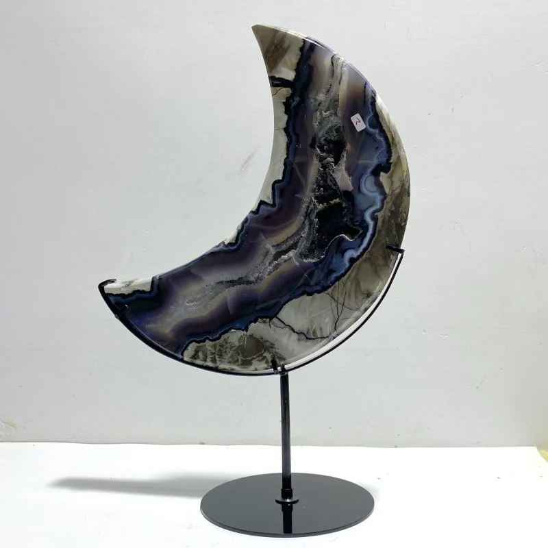 Unique Large Geode Druzy Volcano Agate Moon Carving With Stand(UV-Reactive) #5 - Image 5
