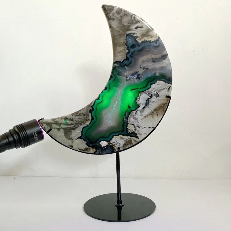 Unique Large Geode Druzy Volcano Agate Moon Carving With Stand(UV-Reactive) #6 - Image 2