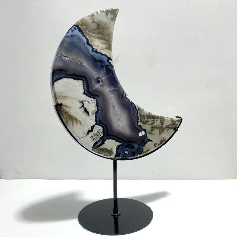 Unique Large Geode Druzy Volcano Agate Moon Carving With Stand(UV-Reactive) #6 - Image 4