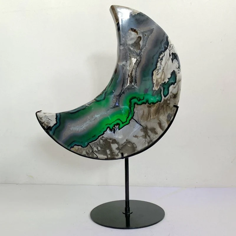 Unique Large Geode Druzy Volcano Agate Moon Carving With Stand(UV-Reactive) #8 - Image 2