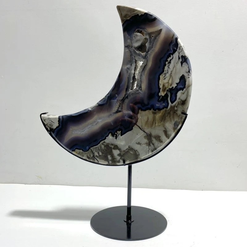 Unique Large Geode Druzy Volcano Agate Moon Carving With Stand(UV-Reactive) #8 - Image 3