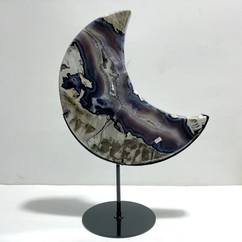 Unique Large Geode Druzy Volcano Agate Moon Carving With Stand(UV-Reactive) #8 - Image 4