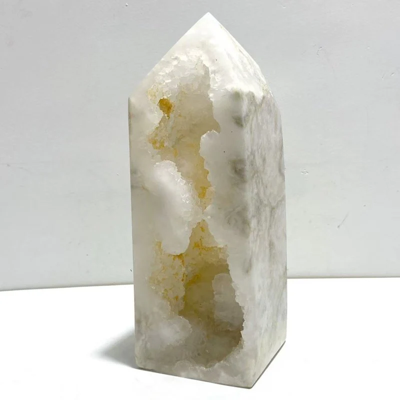 Unique Large Geode Druzy White Moss Agate Four-sided Point