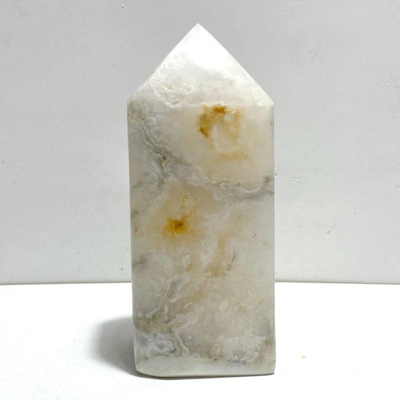 Unique Large Geode Druzy White Moss Agate Four-sided Point - Image 3