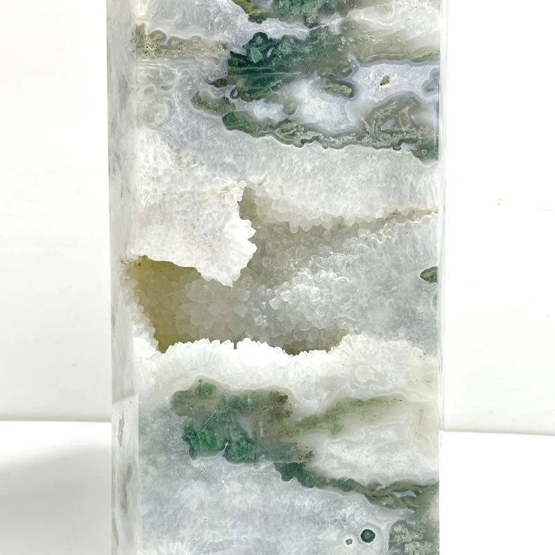 Unique Large Geode Druzy White Moss Agate Point #A03 - Image 2