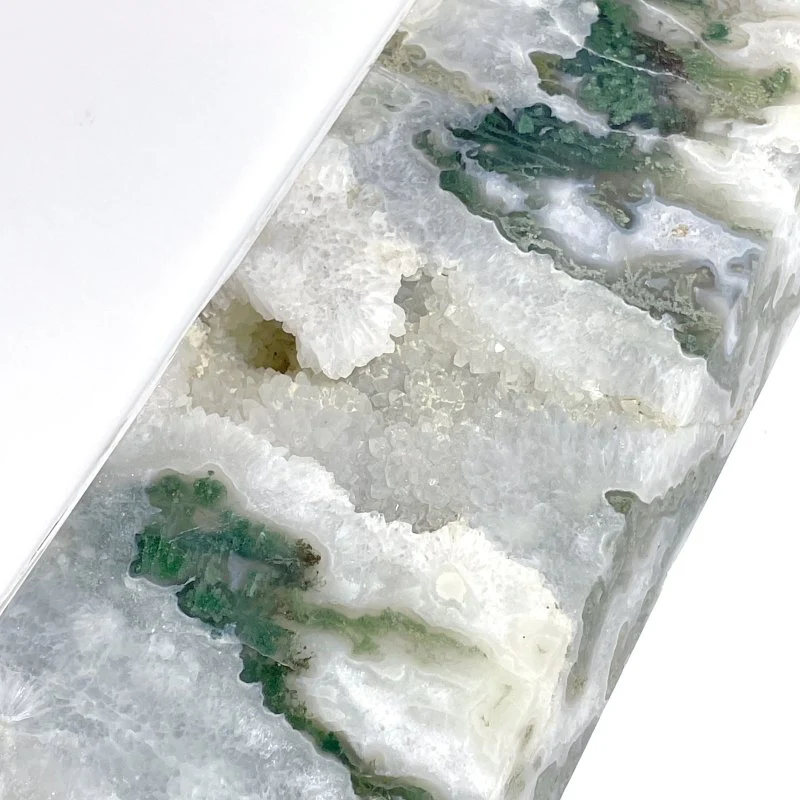 Unique Large Geode Druzy White Moss Agate Point #A03 - Image 4