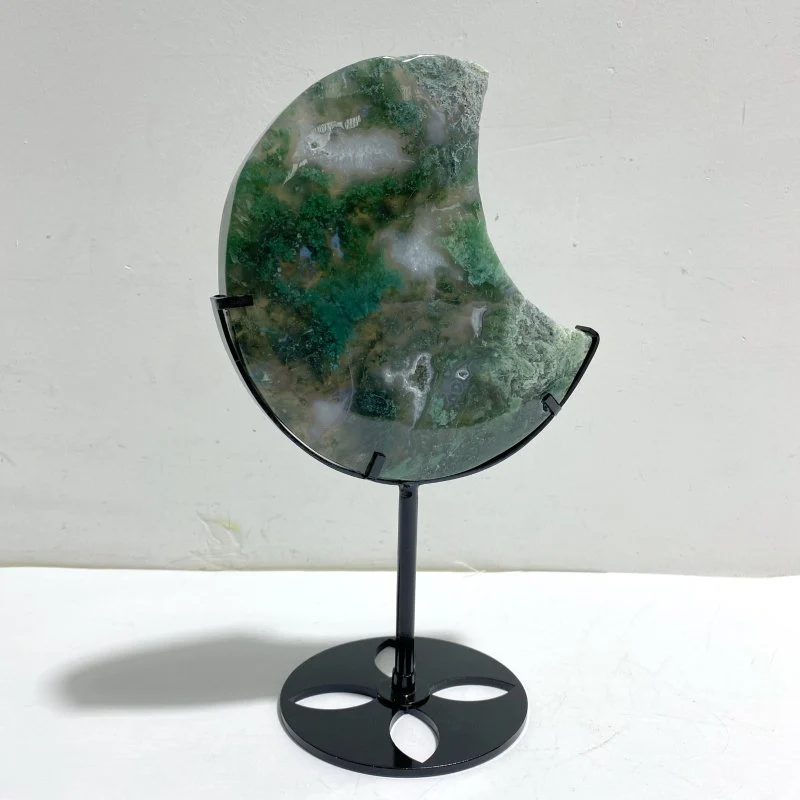 Unique Large Moss Agate Moon With Stand #6 - Image 2