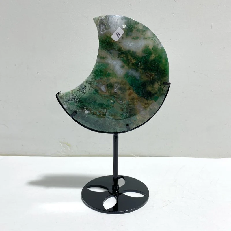 Unique Large Moss Agate Moon With Stand #6 - Image 3