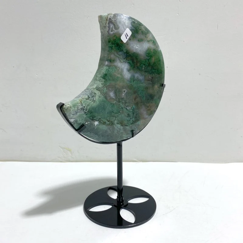 Unique Large Moss Agate Moon With Stand #6 - Image 4
