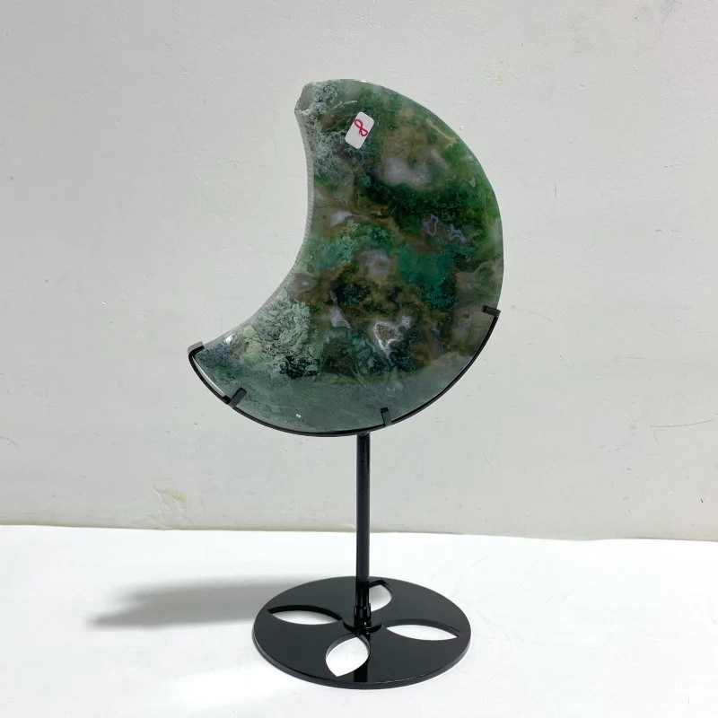 Unique Large Moss Agate Moon With Stand #7 - Image 2