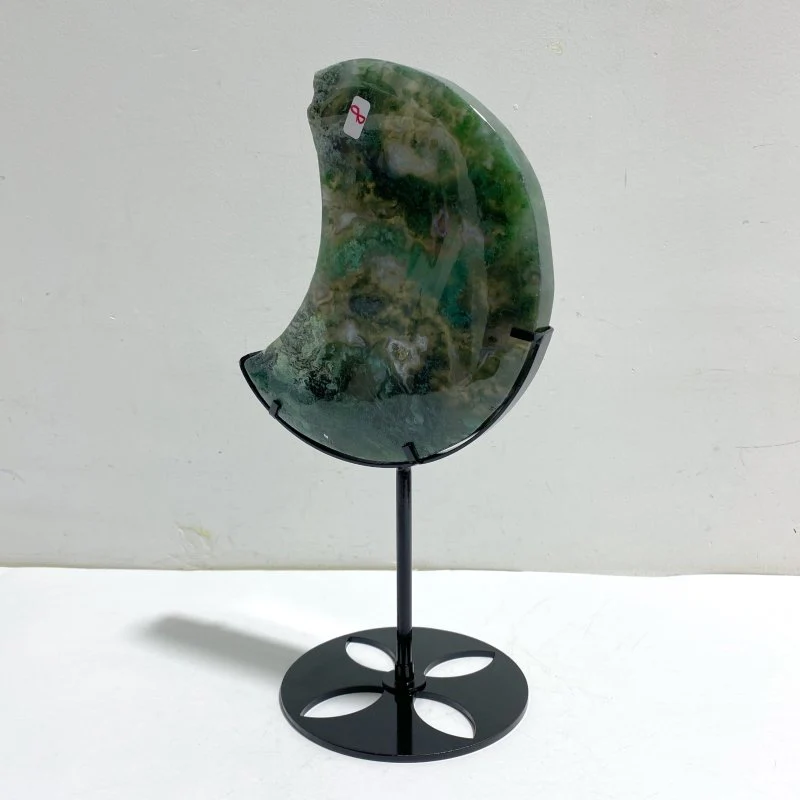 Unique Large Moss Agate Moon With Stand #7 - Image 3