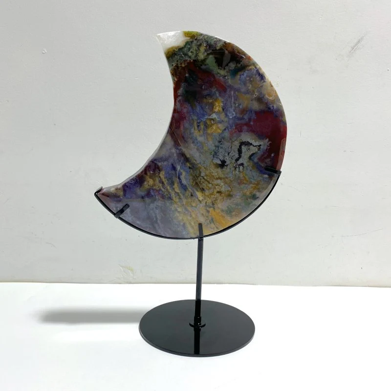 Unique Large Ocean Jasper Moon Carving With Stand #2