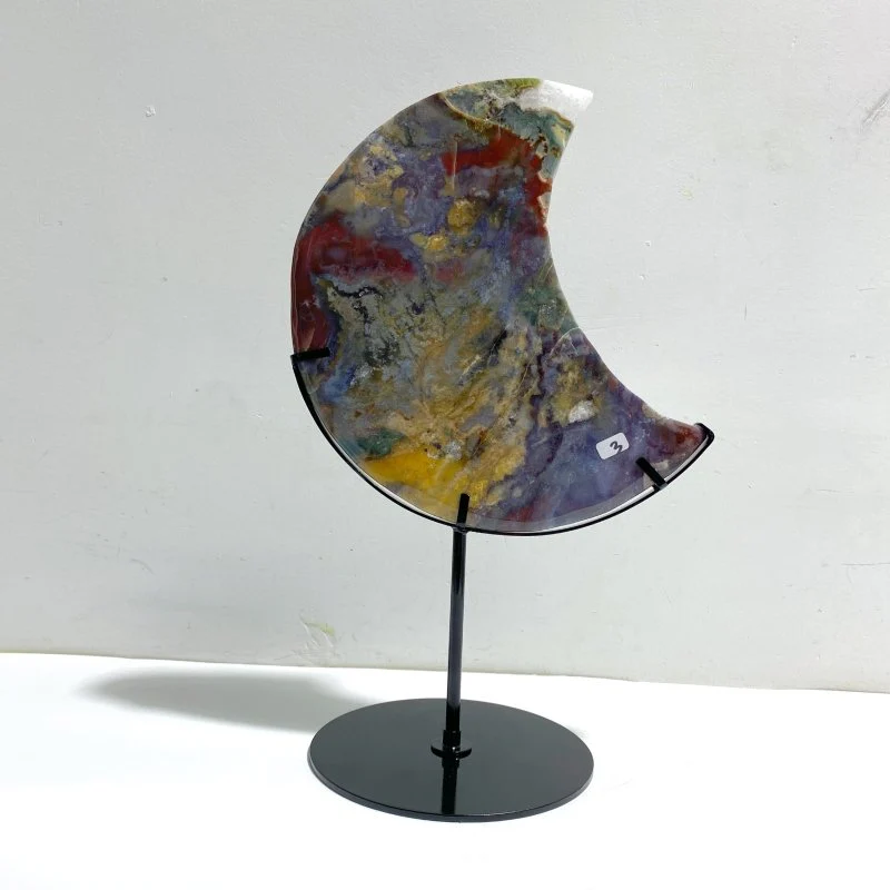 Unique Large Ocean Jasper Moon Carving With Stand #2 - Image 2