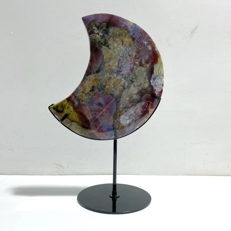 Unique Large Ocean Jasper Moon Carving With Stand #3