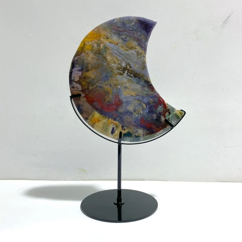 Unique Large Ocean Jasper Moon Carving With Stand #4