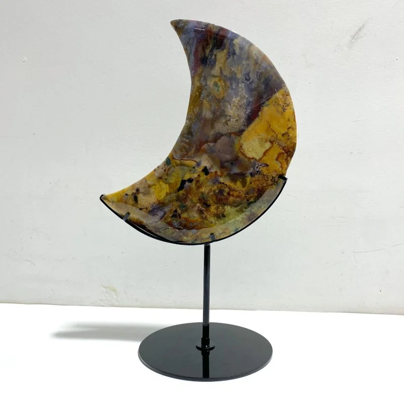 Unique Large Ocean Jasper Moon Carving With Stand #5
