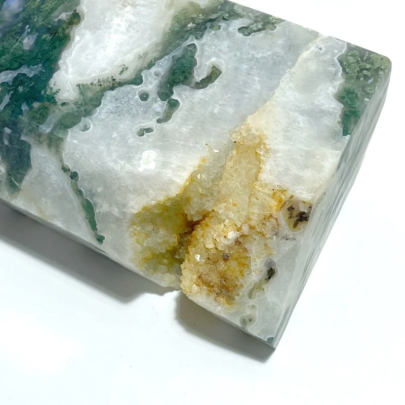 Unique Large Geode Druzy White Moss Agate Point #A01 - Image 2