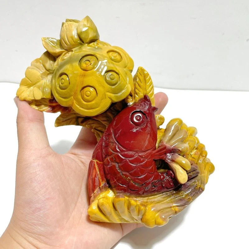 Unique Mookaite Lotus Flower&Fish Carving - Image 4